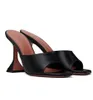 Luxury 2024S/S Amina Muaddi Lupita Sandals Shoes Slipper Heeled Sandals Open Square Toe Covered Spool Heel Lady Sexy Mules EU35-42,With Box