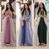 Etnische kleding Moslim Satijnen Kimono Abaya Set Marokkaanse Kaftan Arabische Jurk Chique Lantaarnmouwen Gewaad Met Riem Avondsets