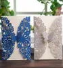Wishmade 50 peças cartões de convites de casamento com corte a laser e glitter com design de flores de renda borboleta azul real prateado para festa de aniversário 8544470