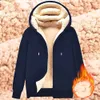 Moda moletom casaco bolsos frontais quente zíper jaqueta de lã de cordeiro homens e mulheres inverno cor pura plush forrado cardigan hoodie 240109