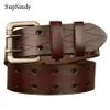 SupSindy Mannen Lederen Riem Luxe Designer Metalen Dubbele Pin Gesp Koeienhuid Riemen voor Jeans Tailleband Mannelijke Riem Zwart 240109