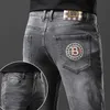 Men's Jeans Designer Autumn and Winter New Light Luxury Korean Edition Thick Elastic Feet Slim Fit Fashion Smoke Grey B Home ACWW