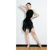 Stage Wear Latin Dance Top Dames Aangepaste Sexy Open Rug Zwart Slim Fit One Piece Volwassen Chacha Rumba Tango Kleding