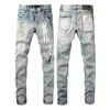 Mens Jeans Roxo Skinny Vintage Distress Rasgado Jeans Destruído Stretch Biker Denim Preto Calças Slim para Homens Jean Buracos Graffiti 50 estilos Tamanho Grande 38 40