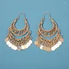 Orecchini pendenti Gypsy color oro con pendente a forma di foglia cava per donna Pendientes in metallo con nappa lunga a goccia 6643