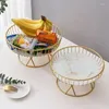 Assiettes en fer de Style nordique, bol à fruits léger à motif de marbre de luxe pour comptoir de cuisine, Table sur pied