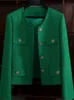 CJFHJE Classic Green Cropped Tweed Jackets Spring Fall Elegant Slim Coat Luxury Streetwear Chaqueta Oversize 3XL Fashion Outwear 240109
