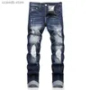 Jeans da uomo Moda Street Style Jeans skinny strappati Uomo Lavaggio vintage Pantaloni in denim tinta unita Uomo Casual Slim fit Pantaloni in denim blu nero T240109