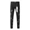 Men's Jeans Purple Brand Washed Letter Print Pants High Street Slim Fit Hip Hop Black Denim Long Streetwear