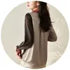 Blusas de mujer, blusa con botones de satén para mujer, camisa Vintage de manga larga con cuello tipo Polo, Tops holgados elegantes de gran tamaño, ropa OL