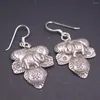 Boucles d'oreilles pendantes en argent sterling S925 véritable pour femme avec crochet en forme de feuille d'éléphant vintage 4,1 cm de longueur