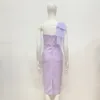 Robes décontractées femmes violet genou-longueur sans manches maille une épaule élégante bandages robe sexy moulante vêtements club soirée soirée