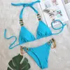 Bleu ciel Sexy Bikinis maillot de bain avec strass femmes maillots de bain femme Push Up Bikini plage maillot de bain maillots de bain piscine baigneur 240108