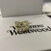 Desginer Viviene Westwoods Spring and Summerwest Double Leaer Belt Head Sparkling Diamond Ring Saturn Couple Ring Original Reproduction