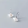 Stud Earrings 925 Sterling Silver Pearl Geometric For Women Girl Ginkgo Leaf Plant Design Jewelry Party Gift Drop