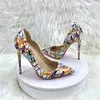 Dress Shoes Floral Print Women V-Cut Edged Pointy Toe High Heel For Party Show Sexy Slip On Stiletto Pumps