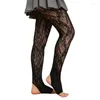 Women Socks Fishnet Ankle Tights Vintage Floral Jacquard Footless Lace Pantyhose Dark Alternative Leggings Strumpor