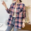 Kvinnors blusar Skjortor Elegant designstil Plaid Skjorta Kvinnor 2023 Nya vårens hösten Casual Womens Bluses and Tops Lads Lose Long Sleeve Blousel240109