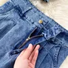 Kvinnors tvåbitar byxor AMOLAPHA KVINNER RUFFLES JEANS JUMPER SETS SLASH NECK Kort stil blixtlås Vest denim byxdräkter för kvinna