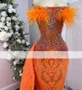 Sparkly Lace Prom Mermaid Off Axel Orange Beads Aftonklänningar Lång festklänning Vestidos de Graduacion