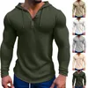 T-shirt da uomo Waffle T-shirt con cappuccio Pullover Tinta unita Manica lunga Felpa con coulisse Muscolo Bodybuilding Tunica Abbigliamento casual quotidiano