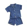 Ensembles de vêtements bébé fille mignon manches courtes revers boutonné chemise en jean et short 2 pièces tenues en denim pour tout-petits