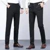 Men's Summer Casual Suit Pants Elastic Non-ironing Trousers Men Black Thin Pants Slim-fit Straight Business Formal Suit Trousers 240109