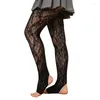 Calzini da donna Collant alla caviglia a rete Collant in pizzo senza piedi jacquard floreale vintage Calze leggings alternativi scuri