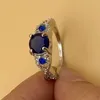 Anneaux de cluster Huitan exquis bleu cubique zircone femme pour mariage fiançailles luxe élégant femmes accessoire cadeau bijoux à la mode