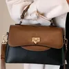 Bolsos de noche Bolso de hombro pequeño con solapa para mujer Calidad Pu Cuero Negro Café Color Hit Color Ladies Maillard Bolso Mujer Elegante Crossbody