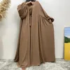 Etniska kläder eleganta maxi klänningar muslimska Abaya Mellanöstern Dubai Elastiska manschetter krusiduller Pocketed Cardigan