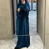 Etniska kläder Dubai Abaya Women Muslim Open Cardigan Maxi Dress Set 2 Pieces Turkiet Kimono Arab Eid Party Gown Jalabiya Femme Caftan
