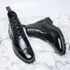 Boots Fashion Men Casual Shoes High Quality Leather Cowboy Black Top Punk Trendy Pointed Toe Motorcycle For