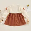 Sukienki dla dziewczynek 1-5 lat Sukienka księżniczki Długa puchanie rękawie okrągła szyja 3D Knit Kwiat Patchwork Sweet Cord-Cord Girls Ubranie