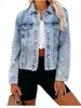 Herbst Damen Langarm zerrissene Jeansjacke Mode schlanke Jeans Mantel Straße Casual weibliche Kleidung S-XL Drop 240108