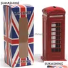 Dekorativa föremål Figurer London Telefonbås Red Die Cast Money Box Piggy Bank UK Souvenir S For Kids Home Chilmy Decora Dhju4