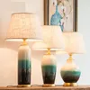 Lampy stołowe nowoczesne wszystkie miedziane ceramiczne lampy do salonu sypialnia nocna chińska hostel gość porcelanowy glazurowany
