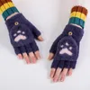 Cycling Gloves Winter Thickened Warm Flip Up Fingerless For Students Riding Writing Women's Wool Half Finger Knitted Thermal