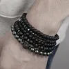 Charm Armbanden Punk Straat Sieraden Mannen Set Kubieke Zirkoon Bal Kralen Natuurlijke Matte Lava Hematiet Obsidiaan Mode