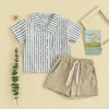 Ensembles de vêtements pour bébés garçons, 2 pièces, costume décontracté à manches courtes, chemise rayée, short élastique, ensemble pour tout-petits de 0 à 4 ans