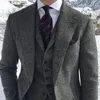 Szara wełna Tweed Winter Men Suits na wesele Formal Groom Tuxedo Herringbone Męska moda 3 -częściowa kamizelka kurtki Pantstie 240108