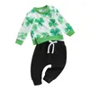 Conjuntos de roupas Criança Bebê Meninos St Patrick S Day Outfit Verde Shamrock Imprimir Manga Longa Moletons e Calças 2 Pcs Roupas Irlandesas Conjunto