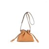 Evening Bags 2024 Arrival Genuine Leather Hobos High Quality Women Shoulde Lady Fashion Casual Handbags Ruched String Crossbody Bag