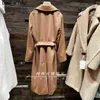 Manteau en laine de luxe Maxmaras Manuelas camel pour femmes, Style peignoir classique, Long à lacets WoolIBD9