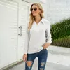 Bluzki damskie Tops Lapel Buttons Połącz Placket Decor Decor Autumn Shirt Roll-Updle-Sleeve Pullover Bluzka Kobieta odzież