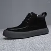 Botas masculinas moda camurça de vaca couro preto tendência outono inverno sapatos planos rendas plataforma tornozelo bota streetwear curto botas homem