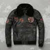 2024 Detachable Natural Fur Collar Genuine Cowhide Men Leather Jacket Patches Flight Jacket Air Force Pilot Coat Winter Bomber Jacket