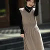 Casual Dresses Pure Cashmere Women's Dress Sweater Solid Color Sticked Exquisite Long Sleeveless Pullover Line