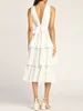 Casual Dresses Women's Summer Midi Party Solid Color Sleeveless V Neck Tiered Ruffle Evening Dress