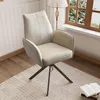 jiexi Modern Desk Chair no Wheel Ergonomic Office Chair Home Office Upholstered Chair Swivel Arm Chairs with Metal Legs Computer Chair for Bedroom Reception Room